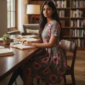 LuLaRoe Amelia Dress XS Black Gray Purple Peony Pansy Floral